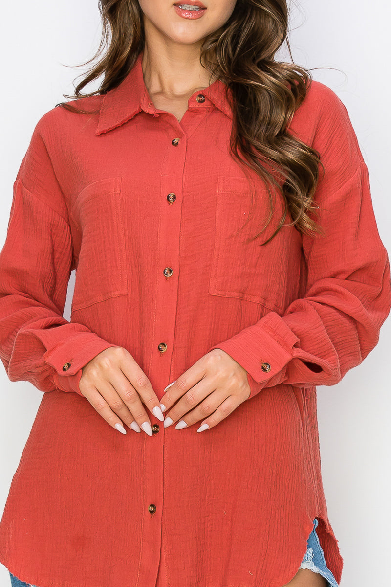 WT0039 Oversized Button Up Shirt - selected color - Burzip Wholesale