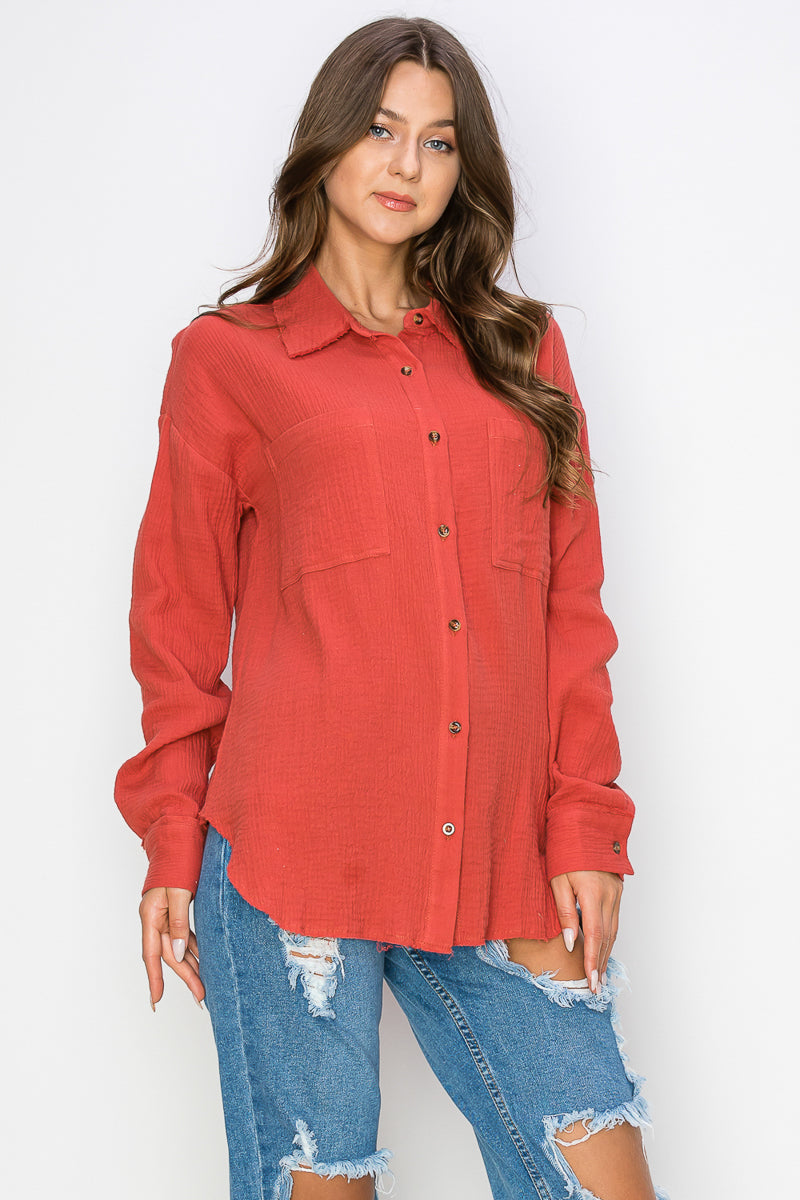 WT0039 Oversized Button Up Shirt - selected color - Burzip Wholesale