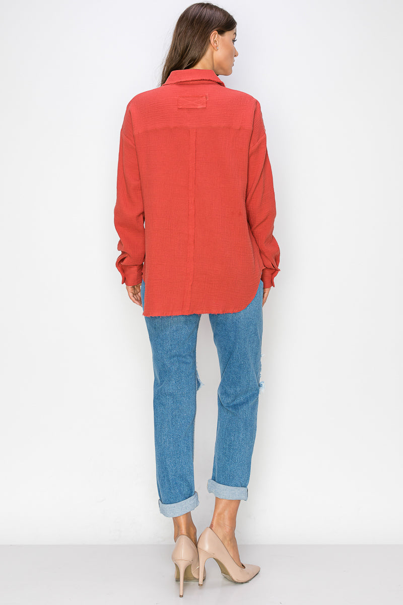 WT0039 Oversized Button Up Shirt - KHAKI / XL - Burzip Wholesale
