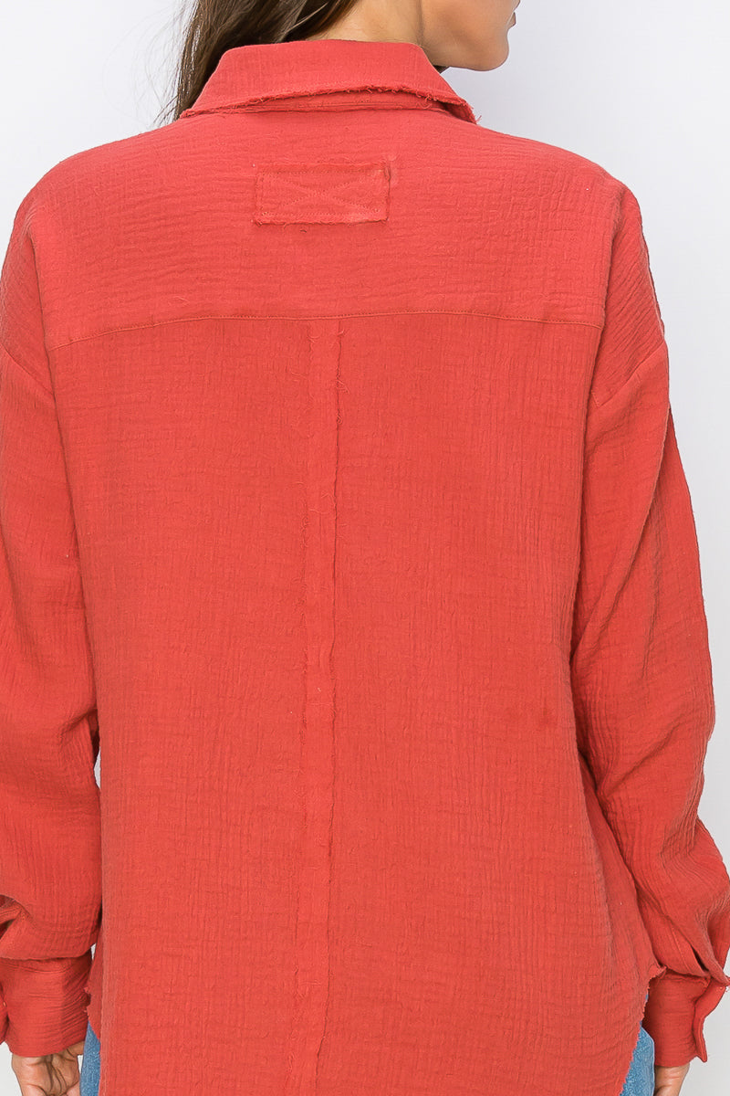WT0039 Oversized Button Up Shirt - selected color - Burzip Wholesale