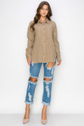 WT0039 Oversized Button Up Shirt - IVORY / M - Burzip Wholesale