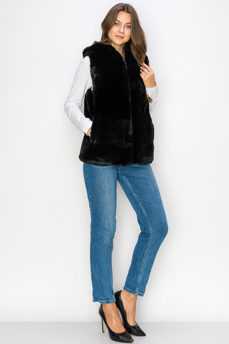 WV0038 RABBIT HOODED FUR VEST - selected color - Burzip Wholesale