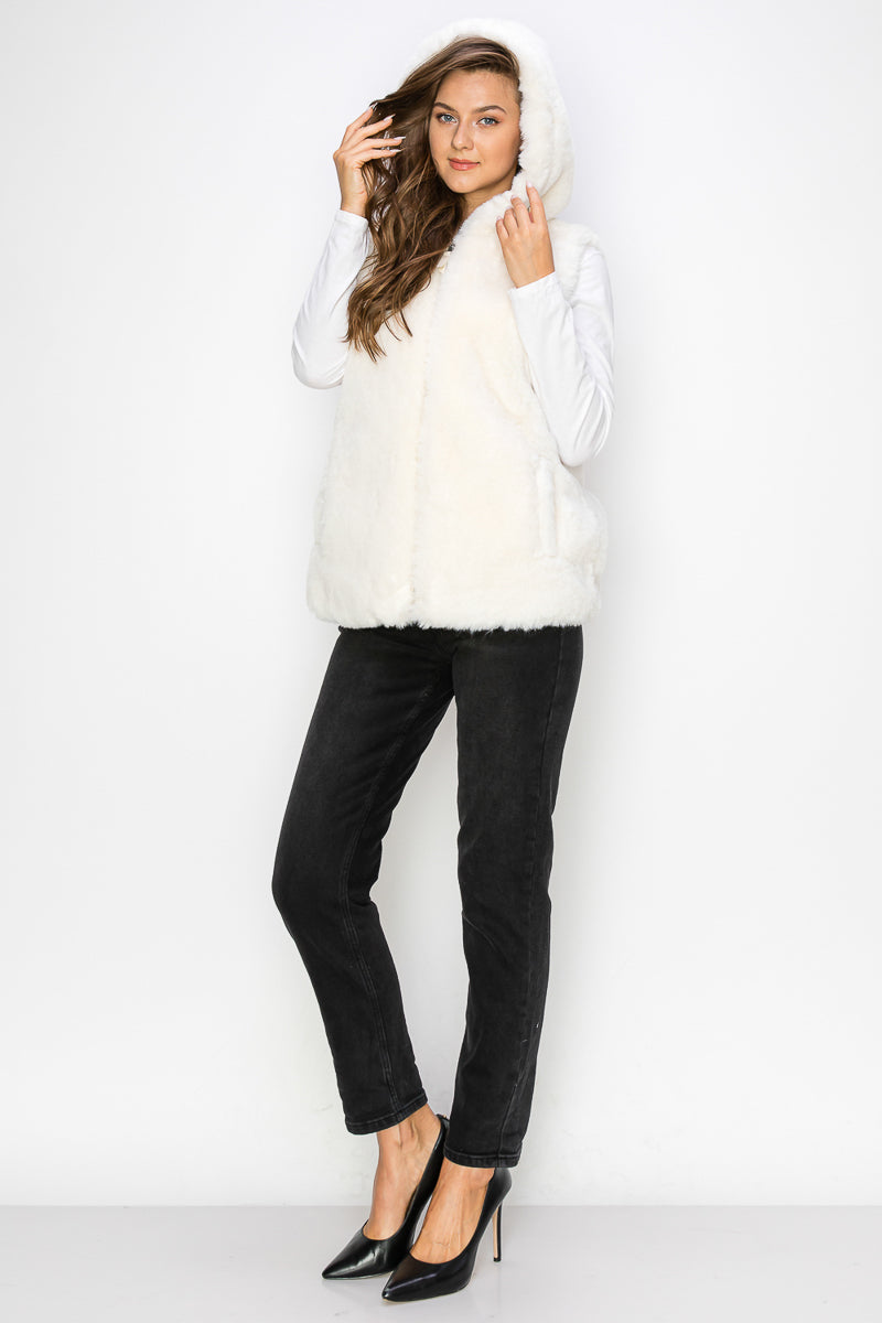 WV0038 RABBIT HOODED FUR VEST - selected color - Burzip Wholesale