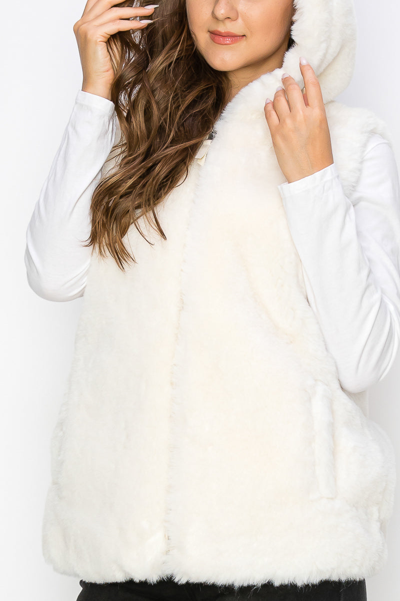 WV0038 RABBIT HOODED FUR VEST - BLK / 2222=8cps * $18 - Burzip Wholesale