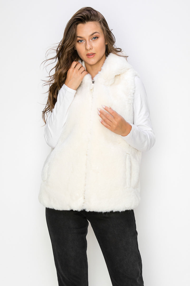 WV0038 RABBIT HOODED FUR VEST - selected color - Burzip Wholesale