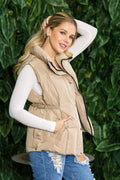WV0050Women's Lightweight Quilted Puffer Vest with Stand Collar - BEIGE-M - Burzip Wholesale