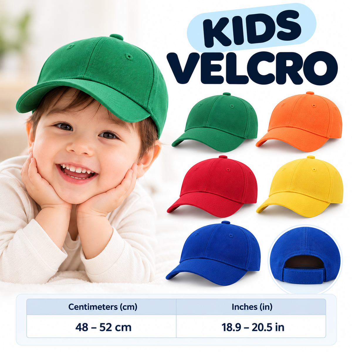 Kids Plain 6Panel Velcro Baseball Cap 600K