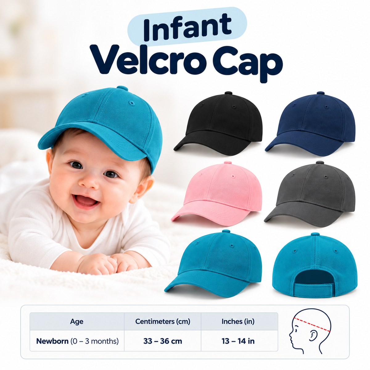 Infant Plain 6Panel Velcro Baseball Cap 600INFANT